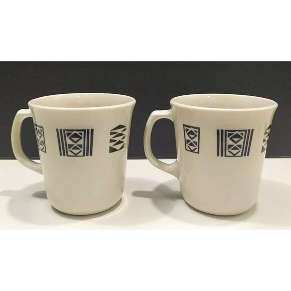2 Corelle coffee cups mugs Tribal Spirit Corning Beige Black Corning USA aztec - Picture 2 of 9